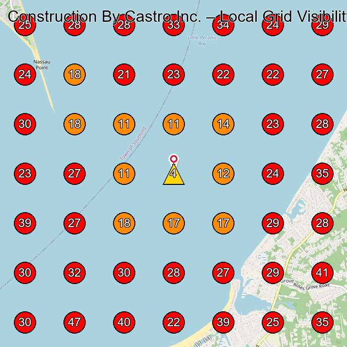 Construction By Castro Inc. GeoGrid visibility map for Custom Home Builder in Jamesport